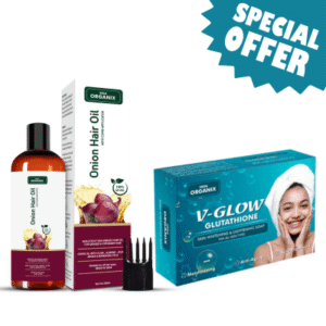 Veda Organix Combo: Onion Hair Oil (100ml) + V-Glow Soap (75g)