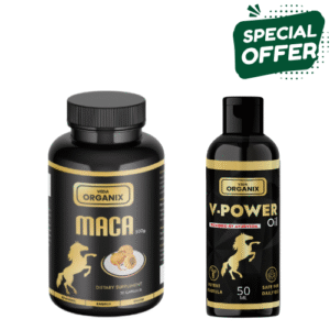 Veda Organix V-POWER Oil (50ml) + Maca Root Capsules (30s) | Men’s Vitality Combo